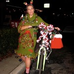 Biking in an ugly Christmas sweater dress