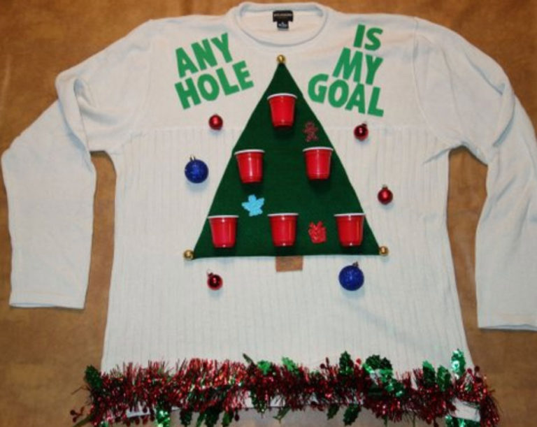 Rock Your Ugly Christmas Sweater Naughty Beer Pong Ugly Sweater